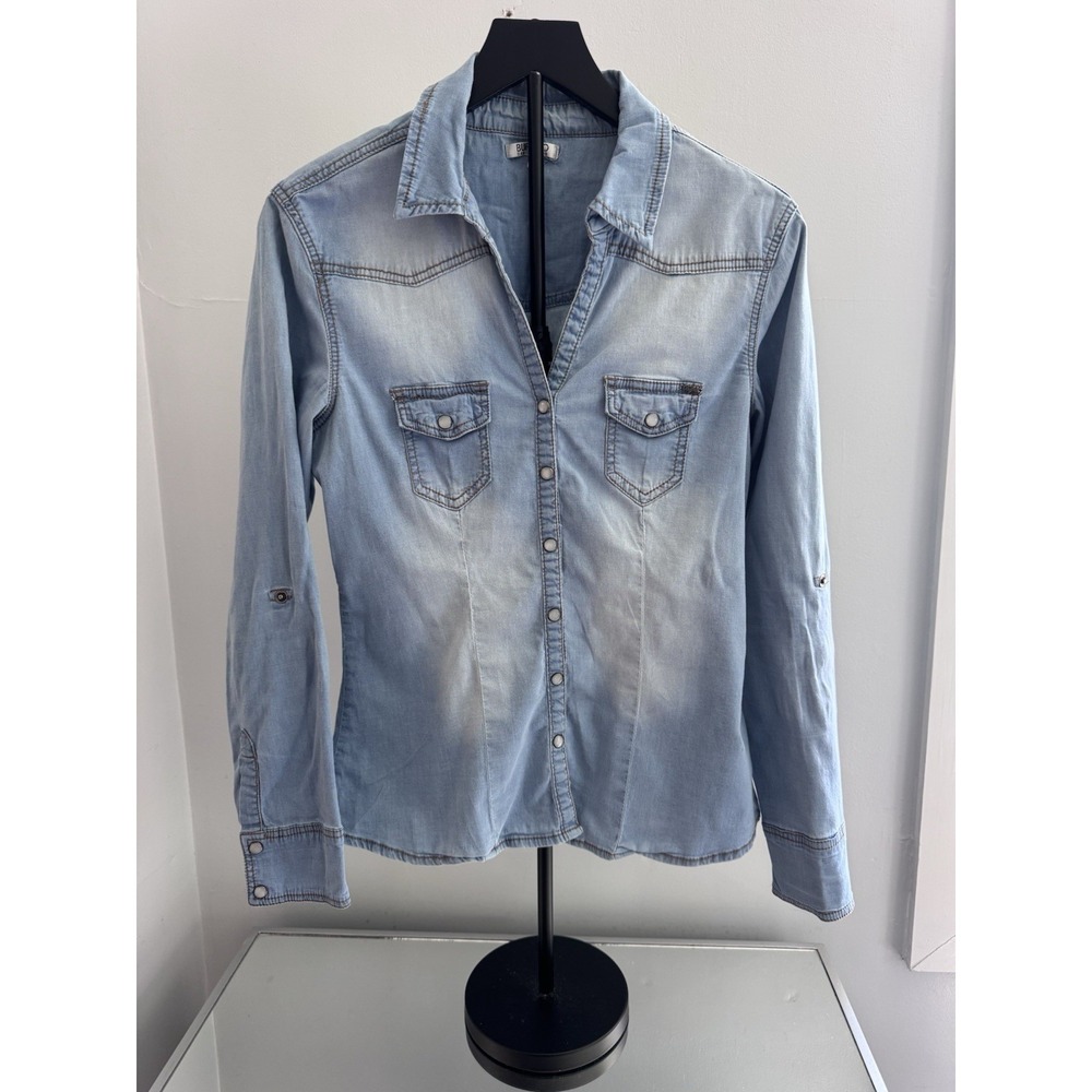 Buffalo David Bitton Chambray Shirt Womens M Button Snap Western Light Wash